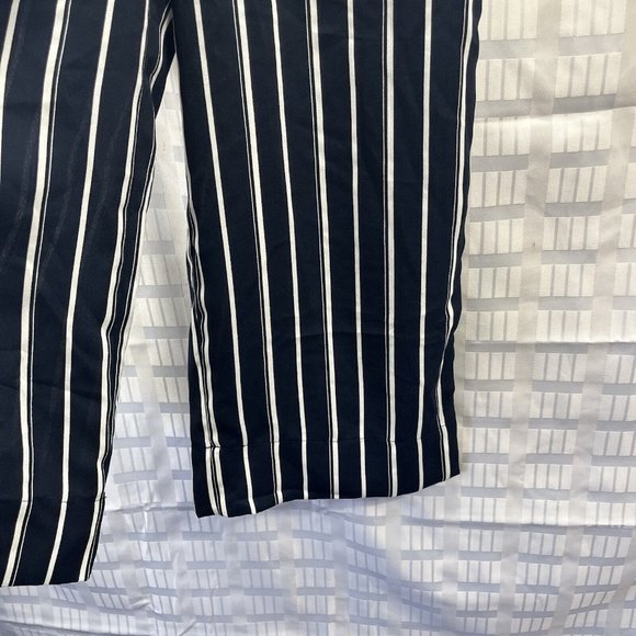 H&M Women Dress Pants Size 2 Blue Stripe Wide Leg High Rise Crop Paperbag - Picture 9 of 15
